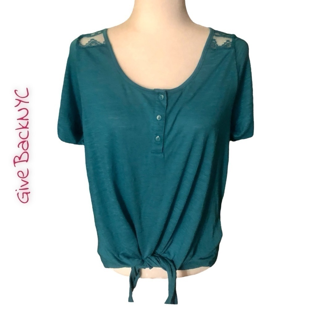 Vintage Almost Famous Teal Cutout Tie Top Size L